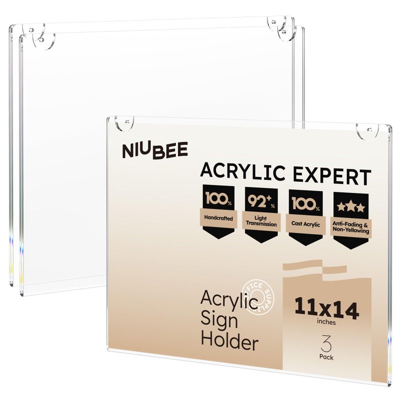NIUBEE 11x14 Acrylic Sign Holder Wall Mount Sign Holder,Clear Plastic Photo Frames for Paper - Image 1